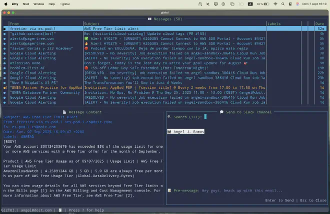 GizTUI integration with Slack